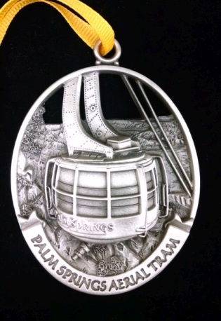 Silver medallion ornament of Palm Springs tram
